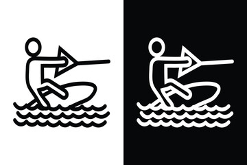 Two mirrored line art depictions of a person rowing a boat on water