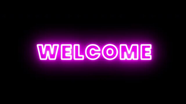 Welcome Neon Text Animation with Glowing Light Effect. Modern Neon Line Typography for Club Intro and Event Opener