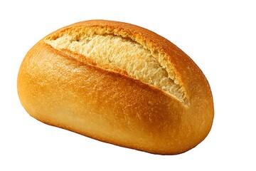 Golden brown crusty bread roll with a soft white interior.