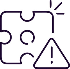 Puzzle piece with warning sign and alert symbol isolated on white background