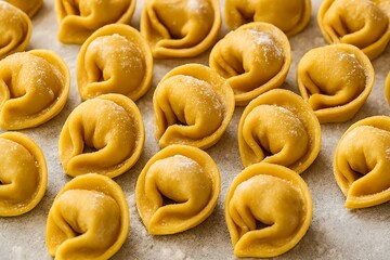 Freshly made tortellini pasta dough ready for cooking.