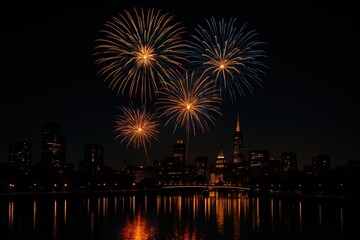Fototapeta premium Spectacular Fireworks Display Over City Skyline at Night