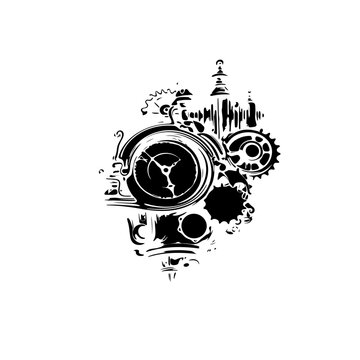 black and white abstract background of a clock