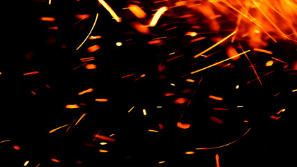 Floating embers sparks black background. Opacity or screen mode usage for overlay image