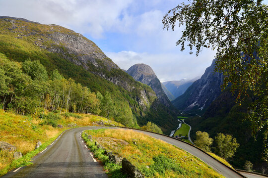 Stalheim Valley in Norway with Winding Road and River