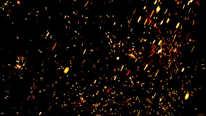 Floating embers sparks black background. Opacity or screen mode usage for overlay image