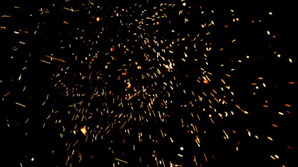 Floating embers sparks black background. Opacity or screen mode usage for overlay image