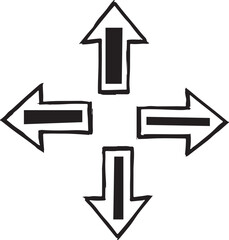 Four Direction Arrows Icon – Hand-Drawn Navigation and Movement Symbol Illustration