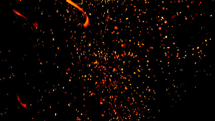 Floating embers sparks black background. Opacity or screen mode usage for overlay image