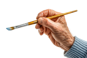 Senior expressing creativity through art isolated on transparent background