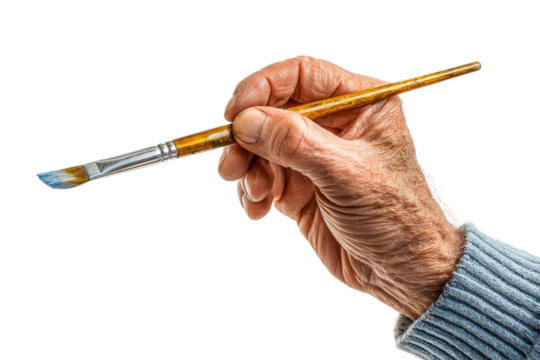 Senior expressing creativity through art isolated on transparent background