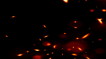 Floating embers sparks black background. Opacity or screen mode usage for overlay image