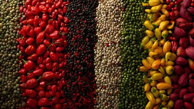 Rich Tapestry of Spices and Peppers a Vibrant Culinary Spectrum - Powered by Adobe