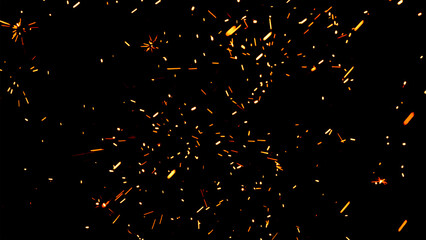 Floating embers sparks black background. Opacity or screen mode usage for overlay image