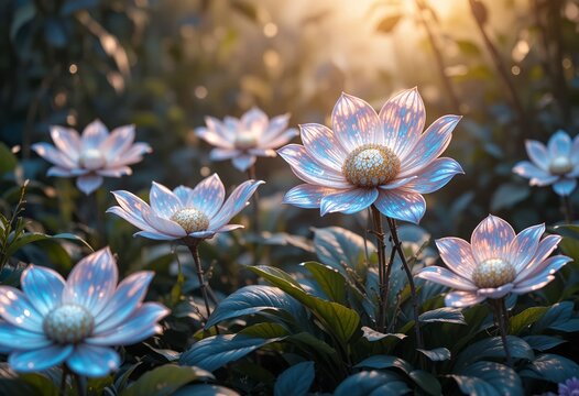 Mystical Bioluminescent Flowers in Soft Morning Light