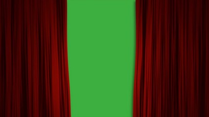 Animated video red curtain moving on green background.