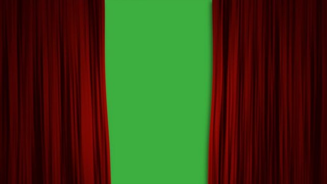 Animated video red curtain moving on green background.