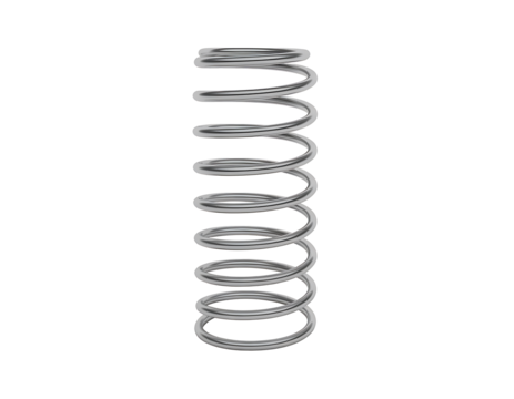 Shiny chrome metal spring isolated on a transparent background for various industrial and mechanical design applications and projects