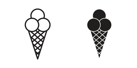 Ice cream cone icon in minimal flat, stroke style. suitable for graphic designs