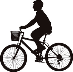 Obraz premium Silhouette of a person riding a bicycle with a basket on the handlebars