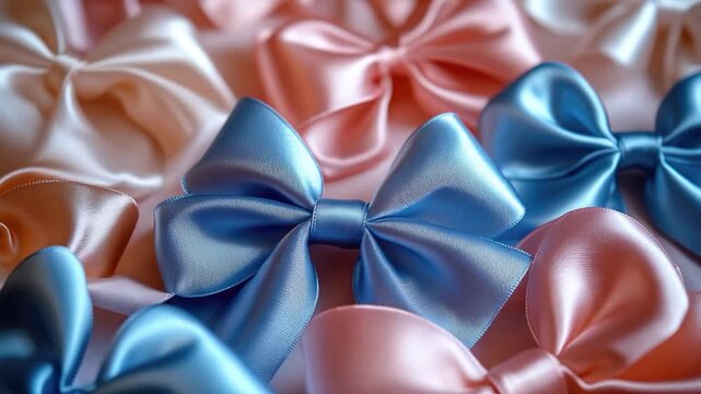 A stack of colorful bows laid out in layers, perfect for various uses including gift wrapping, crafting and more