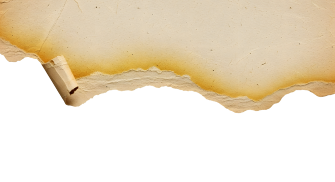 Vintage old paper texture with rough torn edges and burnt corner