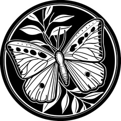 Butterfly with leaves in a circle isolated on, nature illustration