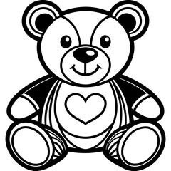 Cute teddy bear with heart isolated on in black and white