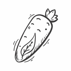 Hand drawn carrot with leaf isolated on, a healthy snack