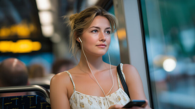 A solo fan sitting on a crowded train, watching the game replay intently on a smartphone — reflection of modern digital-age fandom and devotion in every setting. cinematic color correction, natural