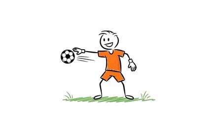 Stick Figure Goalkeeper Throwing Soccer Ball Cartoon Illustration.