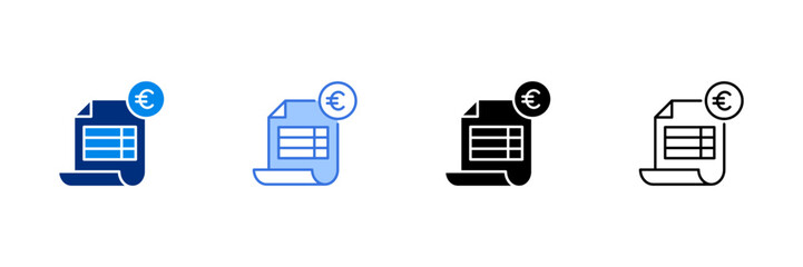 Invoice Icon Set With Euro Currencies