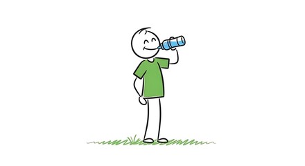 Stick Figure Hydration - A Simple Illustration of Drinking Water.