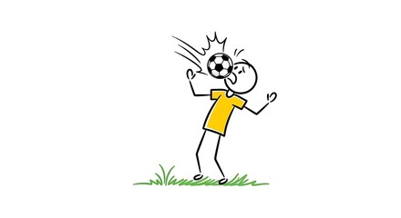 Stick Figure Soccer Player Heading a Ball Illustration.
