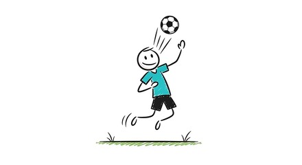 Stick Figure Soccer Player Heading the Ball Illustration.