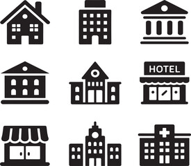 Fototapeta premium Modern real estate buildings, contemporary residential buildings, country houses and urban cottages flat vector