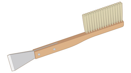 Isolated vector illustration of an apiarist tool: a bee brush with a scraper. Ideal for beekeeping and gardening themes.