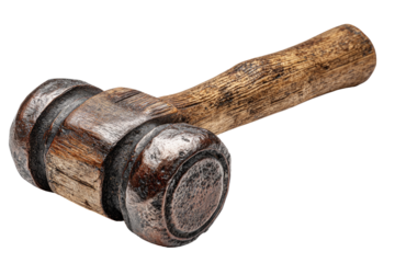 Antique wooden-handled mallet, dark metal head