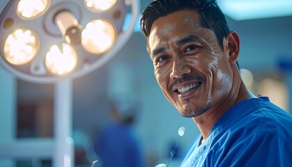 Smiling surgeon in operating room