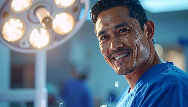 Smiling surgeon in operating room