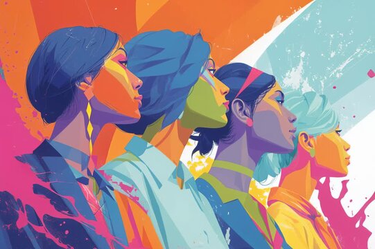 Women in vibrant colors celebrating strength and unity