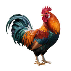 A vibrant rooster with colorful plumage stands proudly isolated on transparent background