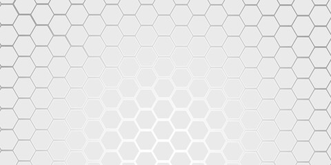 A subtle hexagon pattern background with interconnected shapes in soft gray and white. Simple abstract modern background White geometric hexagonal honeycomb shape texture background 3d copy space.	