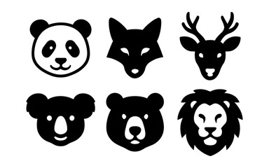 Fototapeta premium Minimalist animal silhouettes: panda, fox, deer, koala, bear, lion designs
