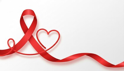 Elegant red awareness ribbon forming a graceful heart on a clean white background, symbolizing compassion, solidarity, and crucial support for health initiatives