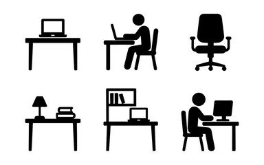 Fototapeta premium Silhouette icons of office workstations and furniture for modern workplace design