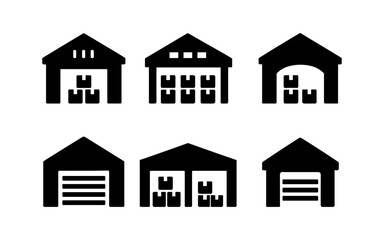 Fototapeta premium Warehouse icons set in silhouette style with various storage designs