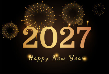 Happy New Year 2027 with Fireworks on Black Background
