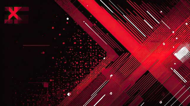 Red and black abstract background with geometric and linear elements.