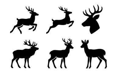 Fototapeta premium Elegant deer silhouettes: six majestic poses and profiles